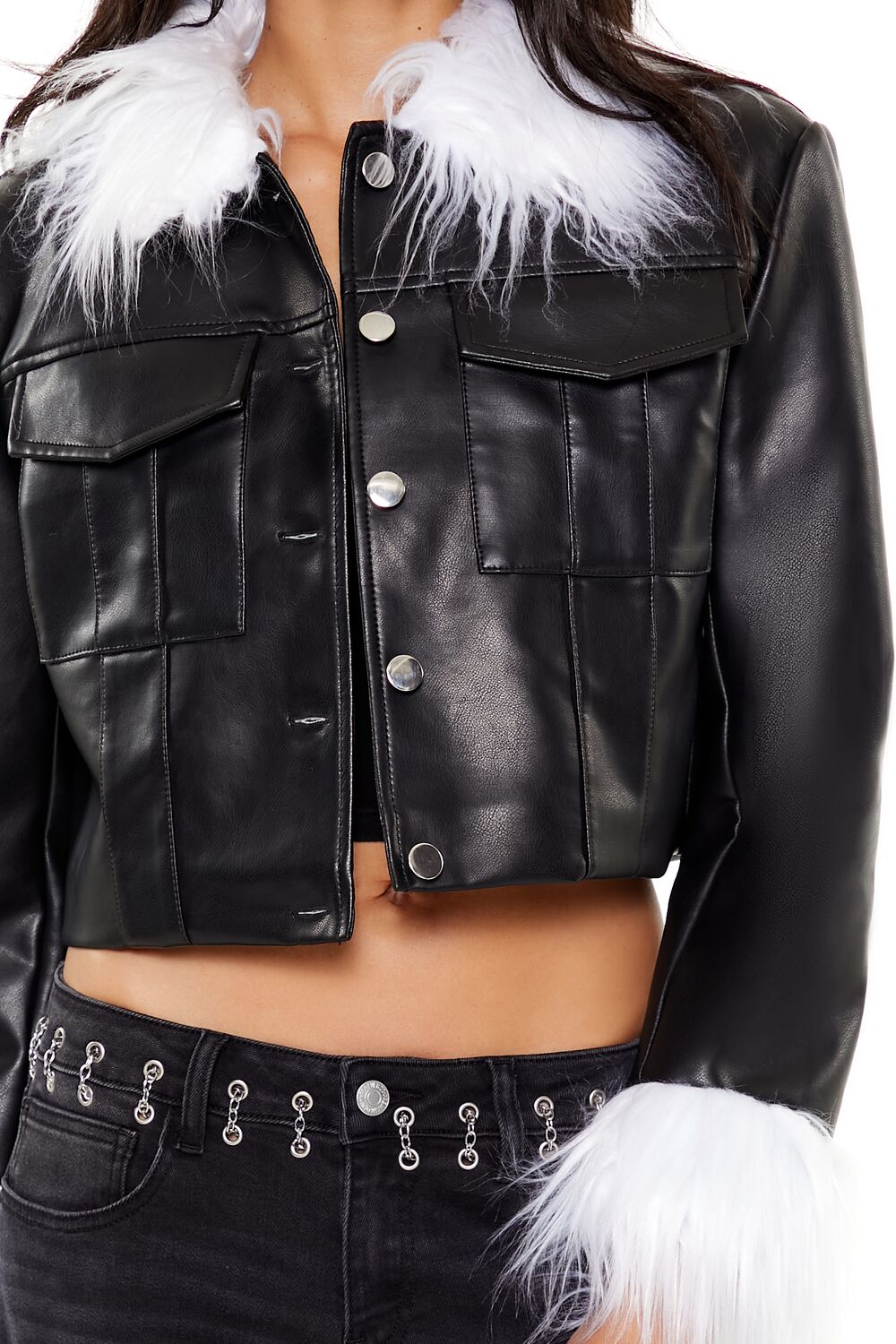 Faux Fur & Leather Trucker Jacket