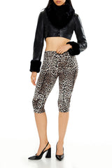 Faux Leather & Fur Cropped Jacket