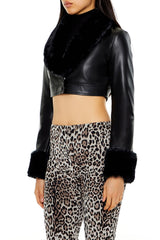 Faux Leather & Fur Cropped Jacket