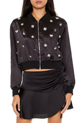 Rhinestone Charm Bomber Jacket
