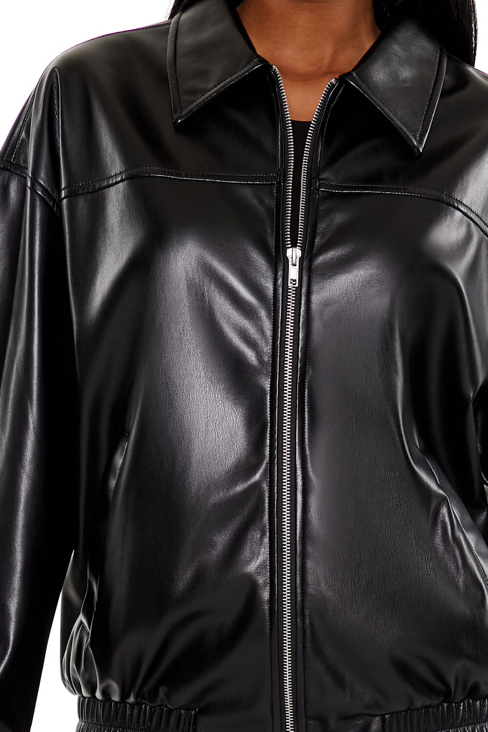 Faux Leather Zip-Up Bomber Jacket