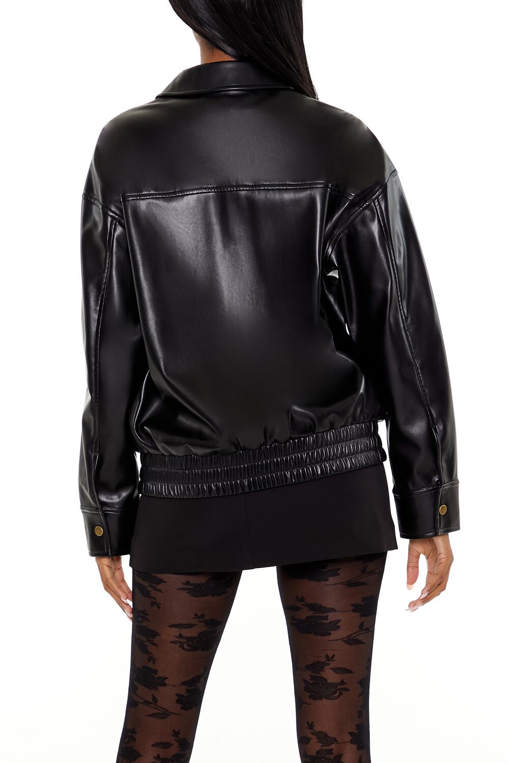 Faux Leather Zip-Up Bomber Jacket