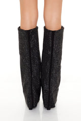 Rhinestone Knee-High Wedge Boots