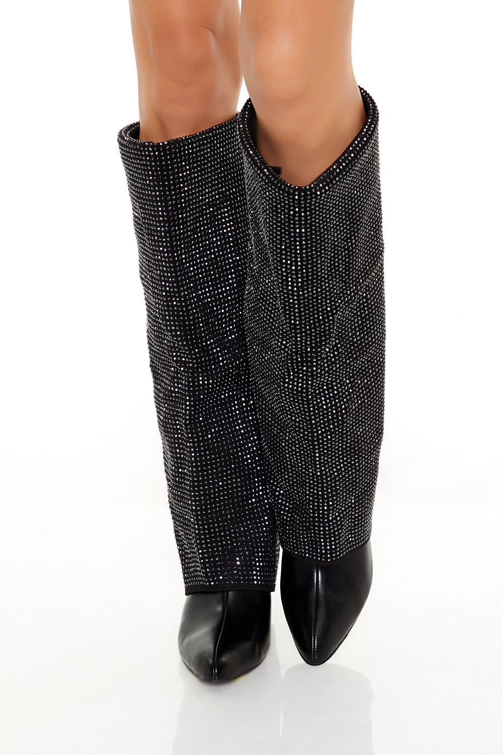 Rhinestone Knee-High Wedge Boots