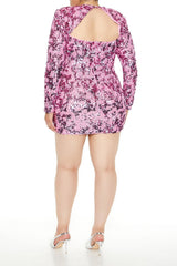 Plus Size Sequin Cutout Mini Dress