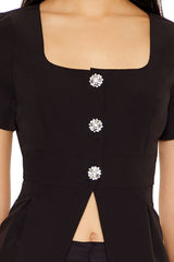 Tweed Floral Button Split-Hem Top