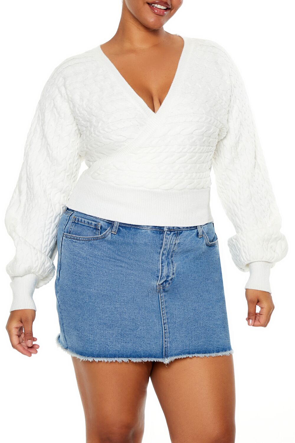 Plus Size Cable Knit Surplice Top