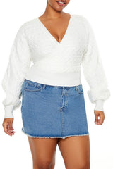 Plus Size Cable Knit Surplice Top