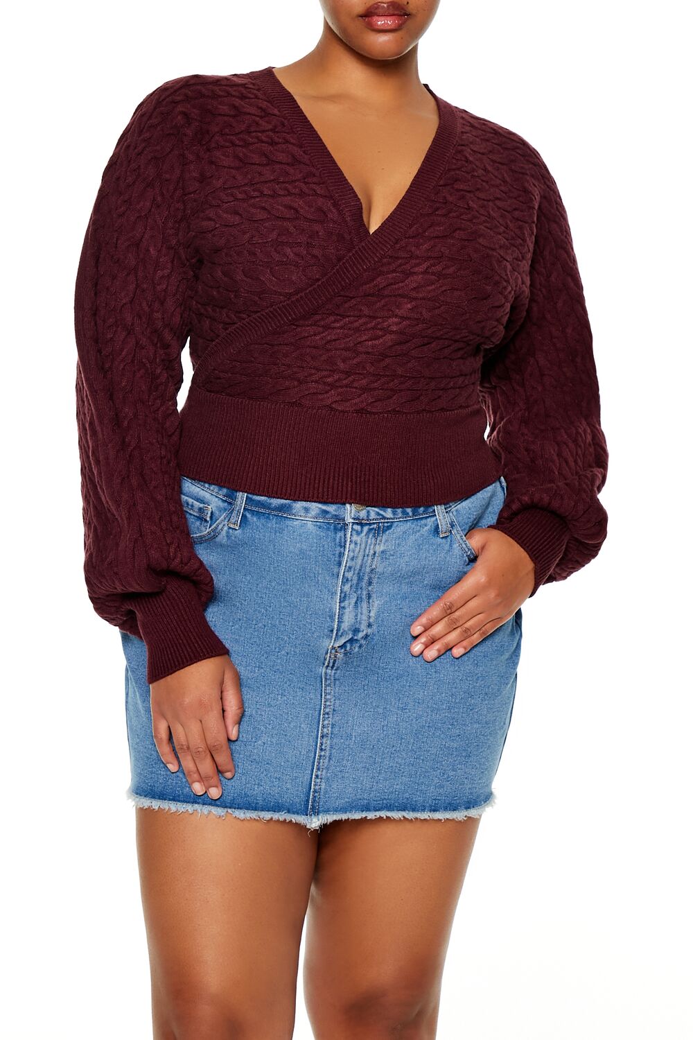 Plus Size Cable Knit Surplice Top