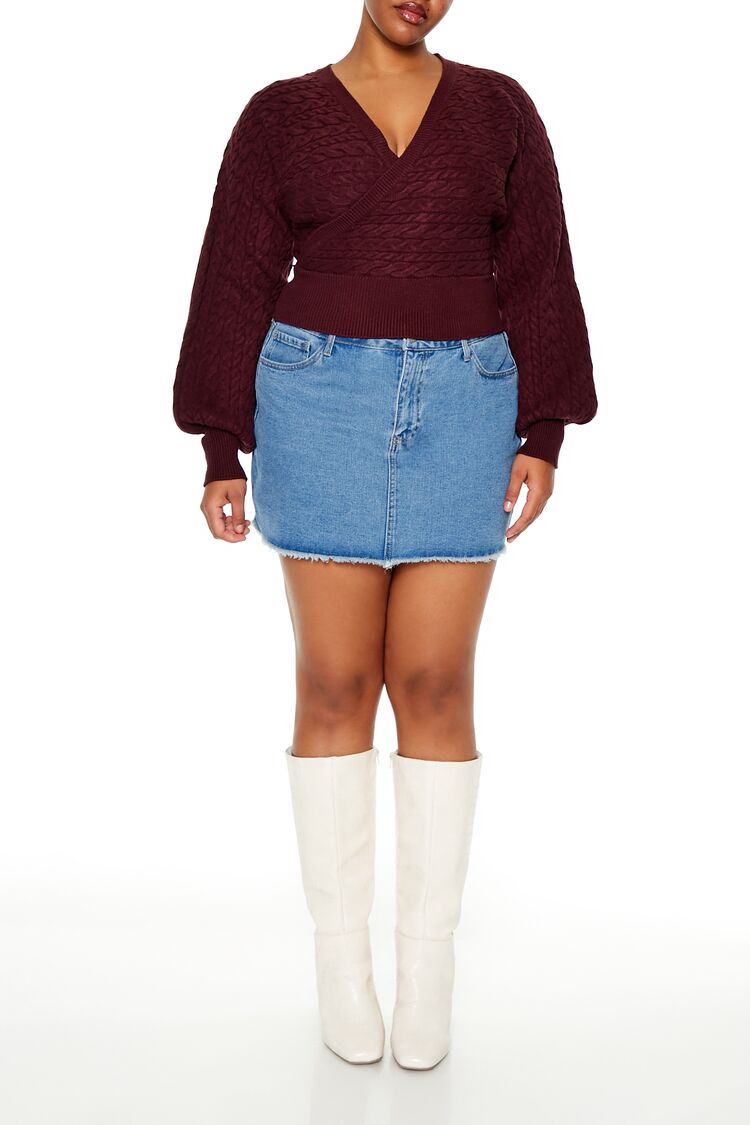 Plus Size Cable Knit Surplice Top