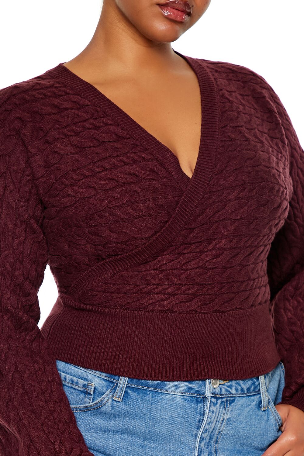 Plus Size Cable Knit Surplice Top