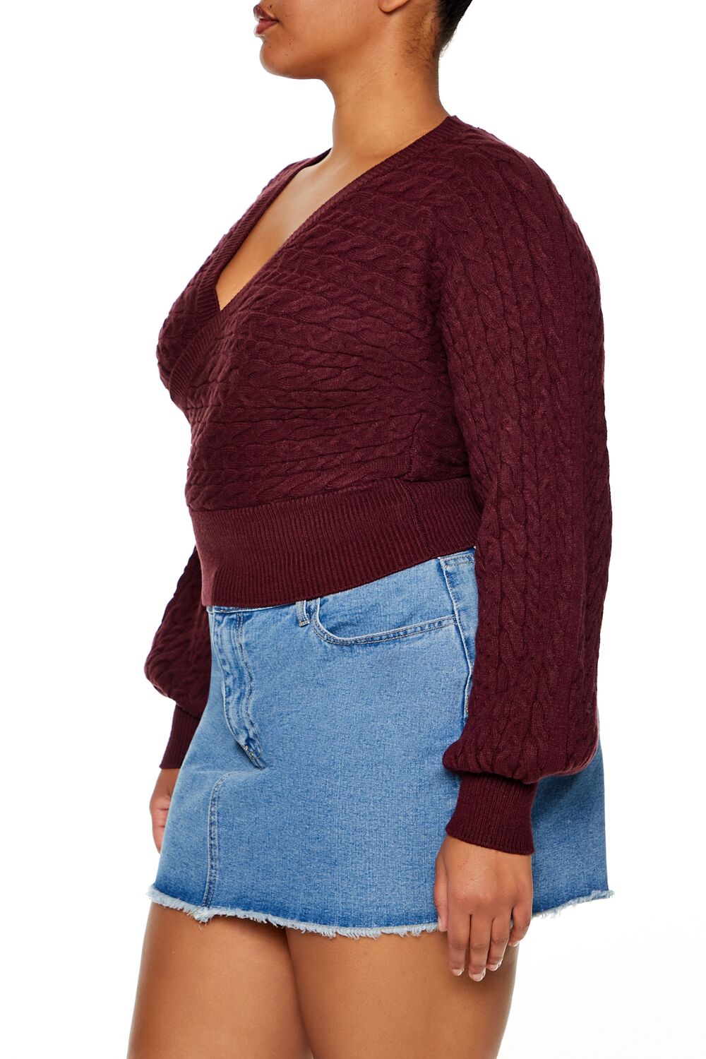 Plus Size Cable Knit Surplice Top