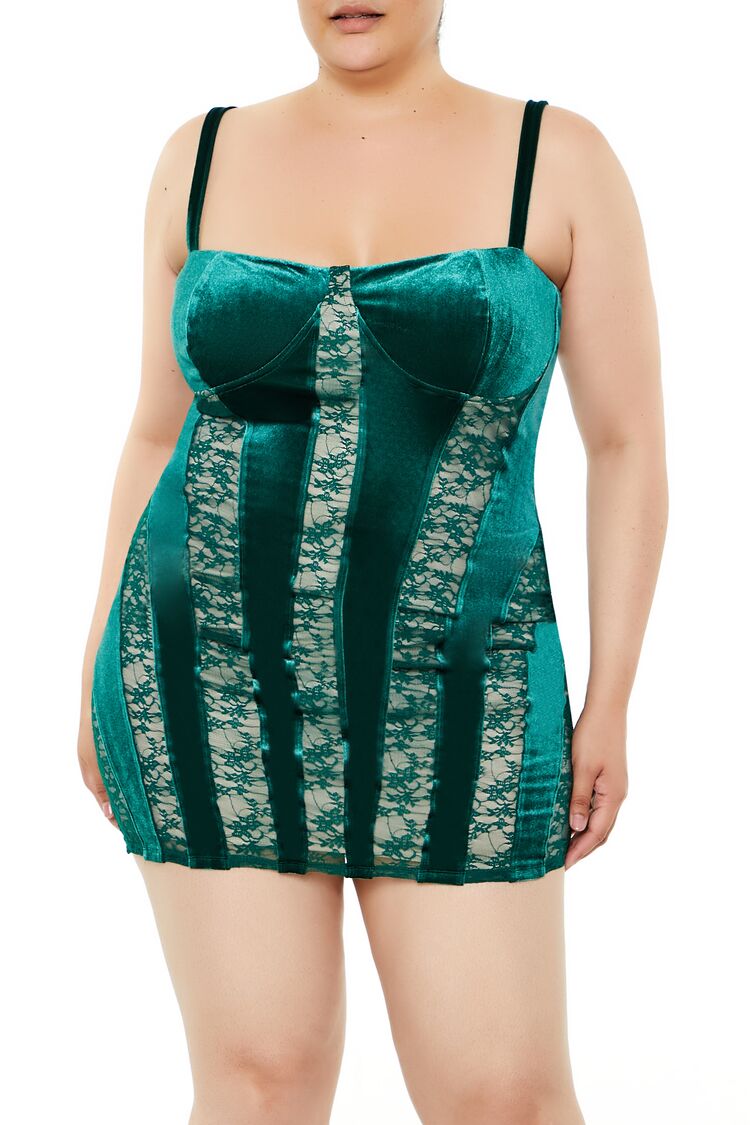 Plus Size Lace & Velvet Mini Dress