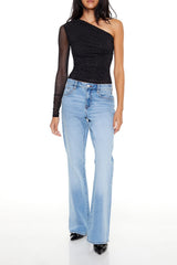 Rhinestone One-Shoulder Crop Top