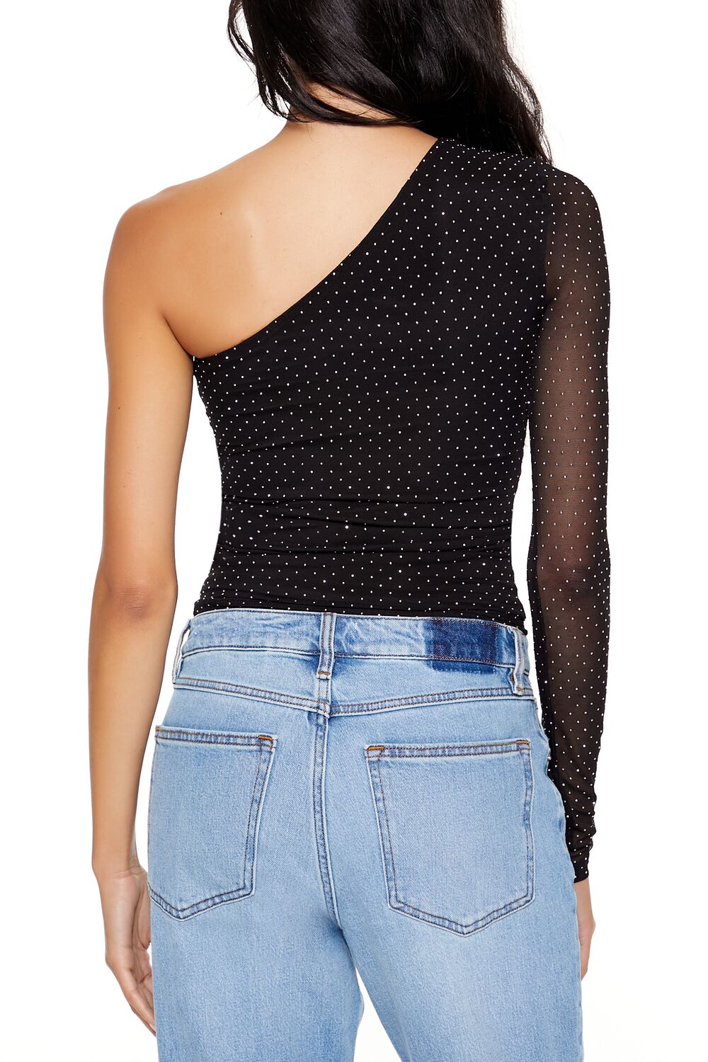 Rhinestone One-Shoulder Crop Top
