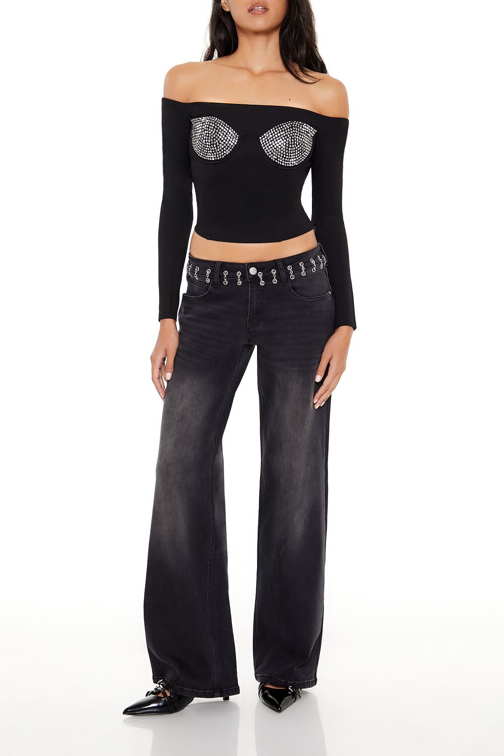 Rhinestone Off-the-Shoulder Top