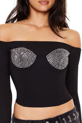 Rhinestone Off-the-Shoulder Top