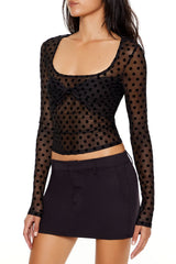 Polka Dot Mesh Crop Top