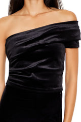 Velvet One-Shoulder Crop Top