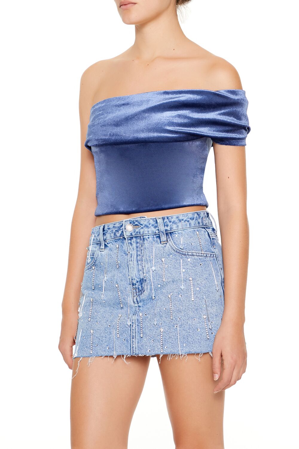 Velvet One-Shoulder Crop Top