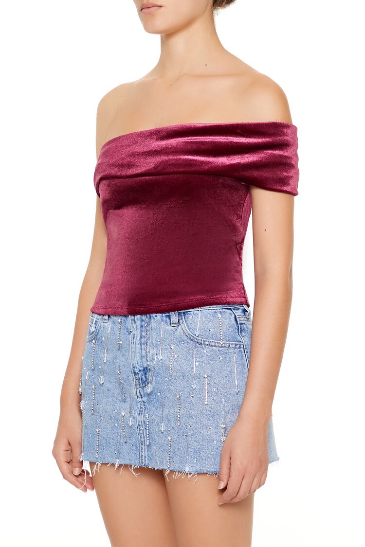 Velvet One-Shoulder Crop Top