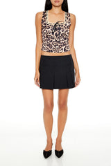 Satin Leopard Print Ribbon Crop Top