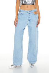 Faux Gem-Trim High-Rise Jeans