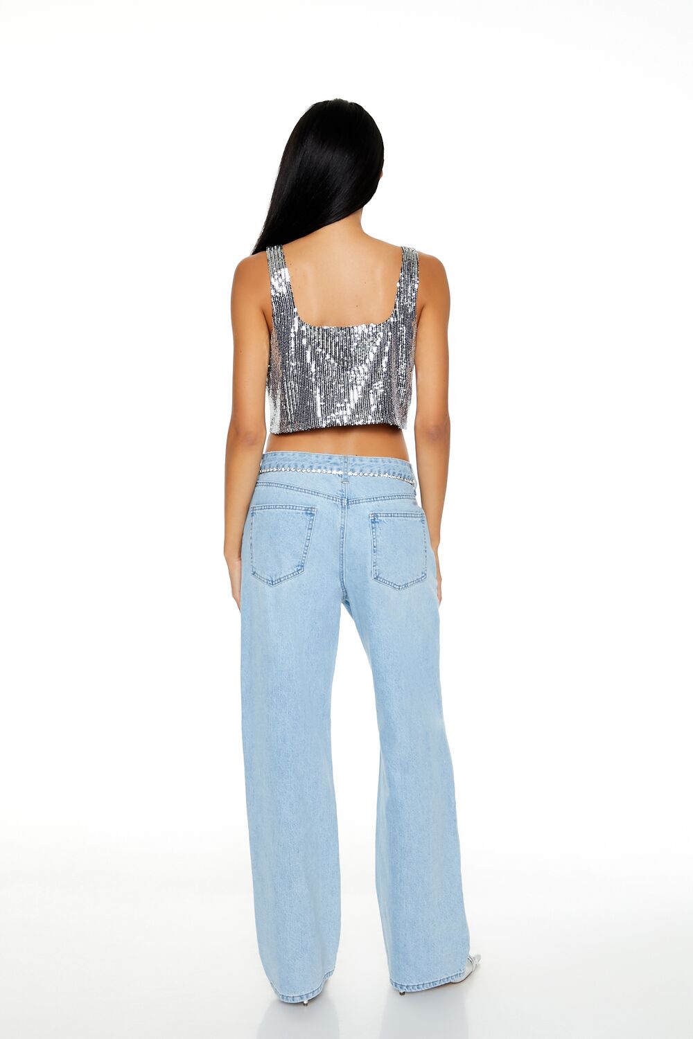 Faux Gem-Trim High-Rise Jeans