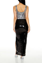 Sequin Leg-Slit Maxi Skirt