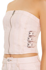 Strappy Zip-Front Cropped Tube Top