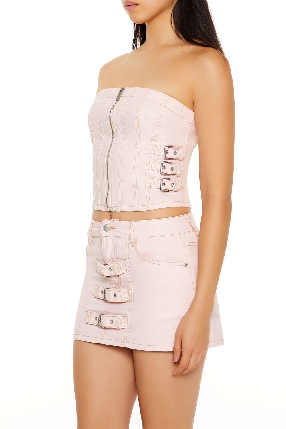 Strappy Zip-Front Cropped Tube Top