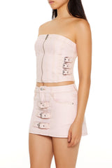 Strappy Zip-Front Cropped Tube Top