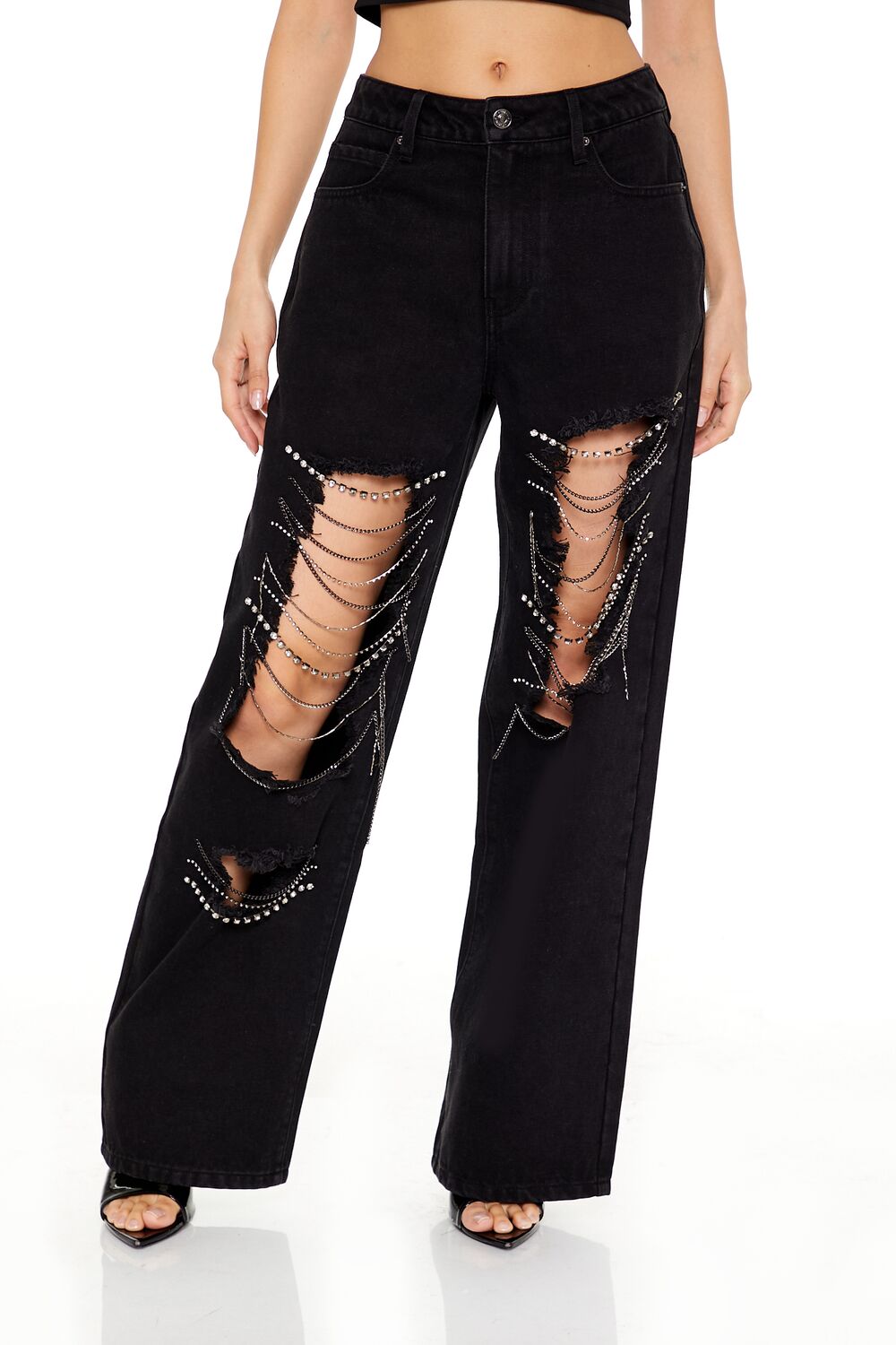 Rhinestone Chain High-Rise Jeans