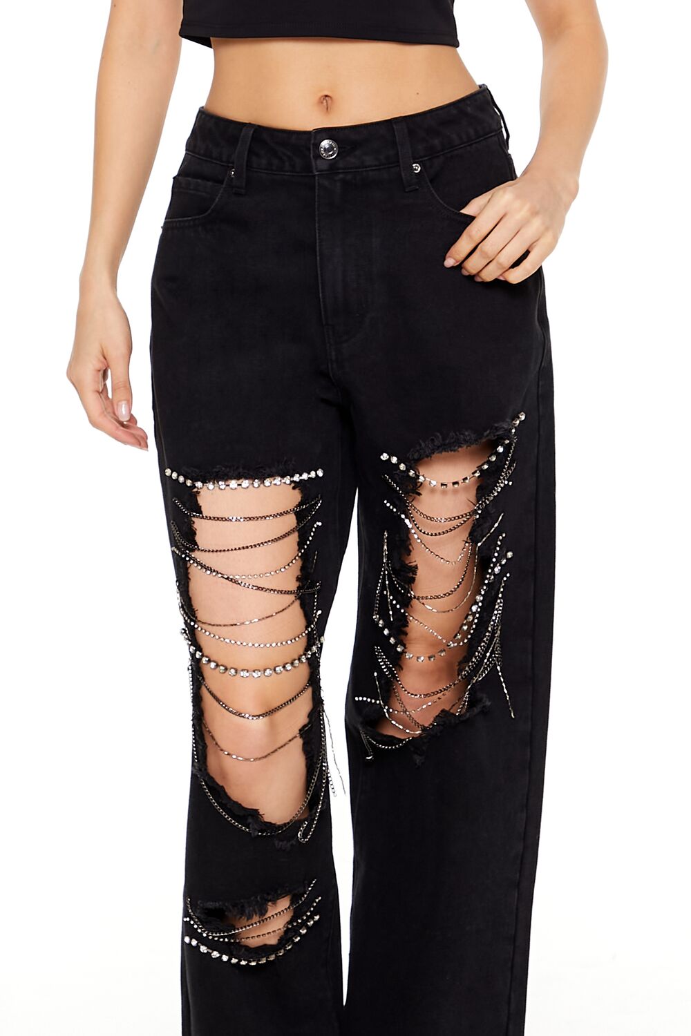 Rhinestone Chain High-Rise Jeans
