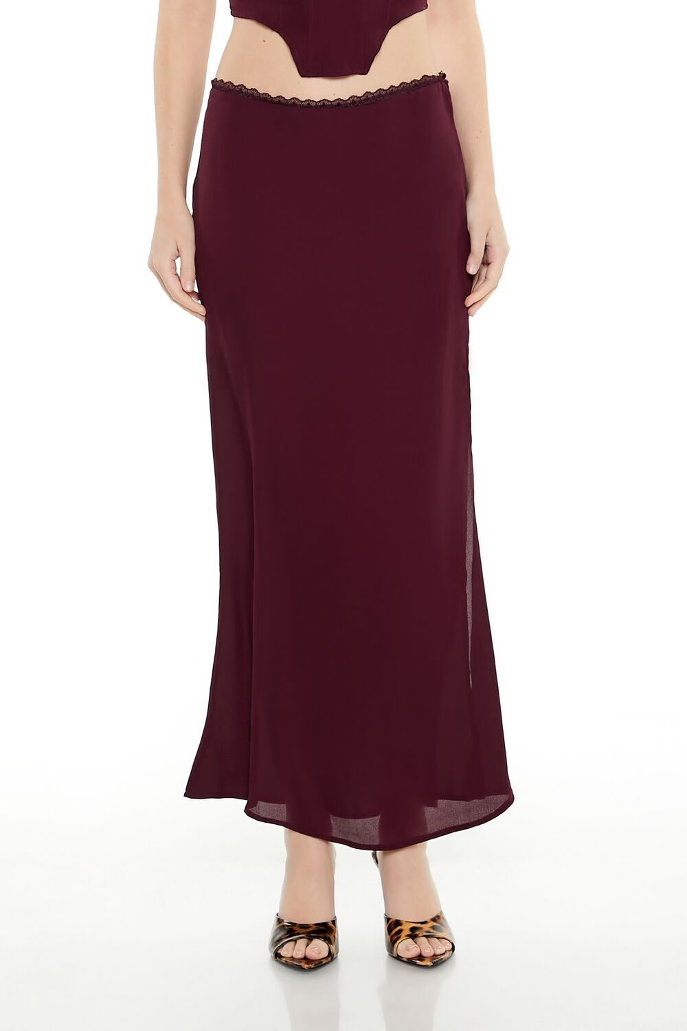 Lace-Trim Chiffon Maxi Skirt