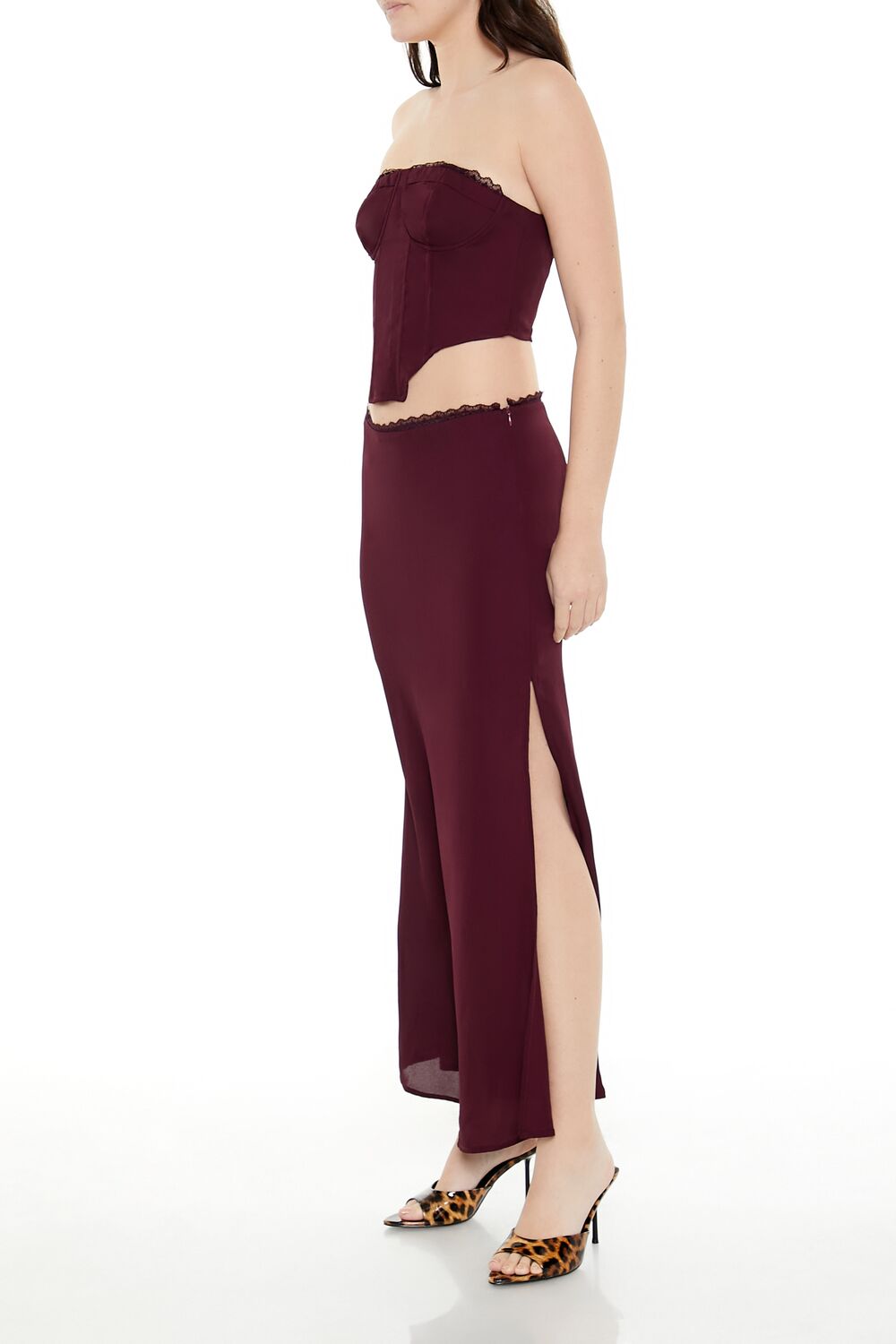 Lace-Trim Chiffon Maxi Skirt