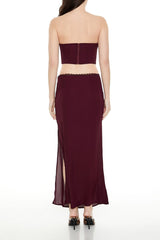 Lace-Trim Chiffon Maxi Skirt