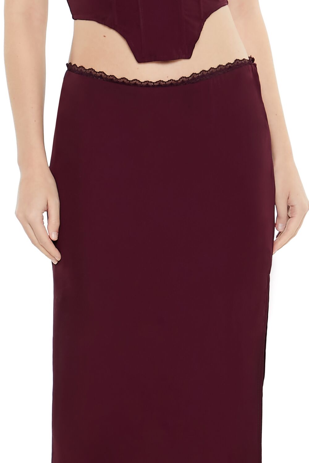 Lace-Trim Chiffon Maxi Skirt