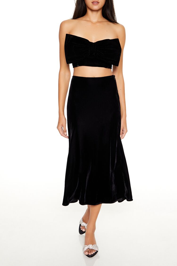 Velvet Bow Cropped Tube Top