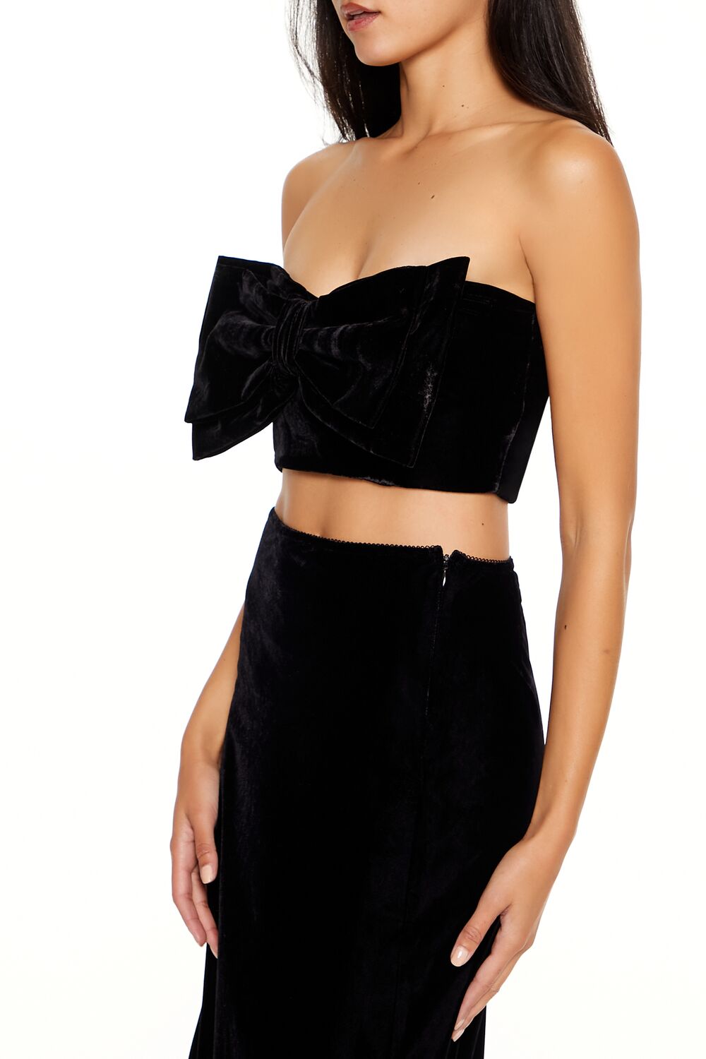 Velvet Bow Cropped Tube Top