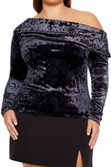 Plus Size Velvet Off-the-Shoulder Top