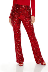 Sequin Mid-Rise Flare Pants
