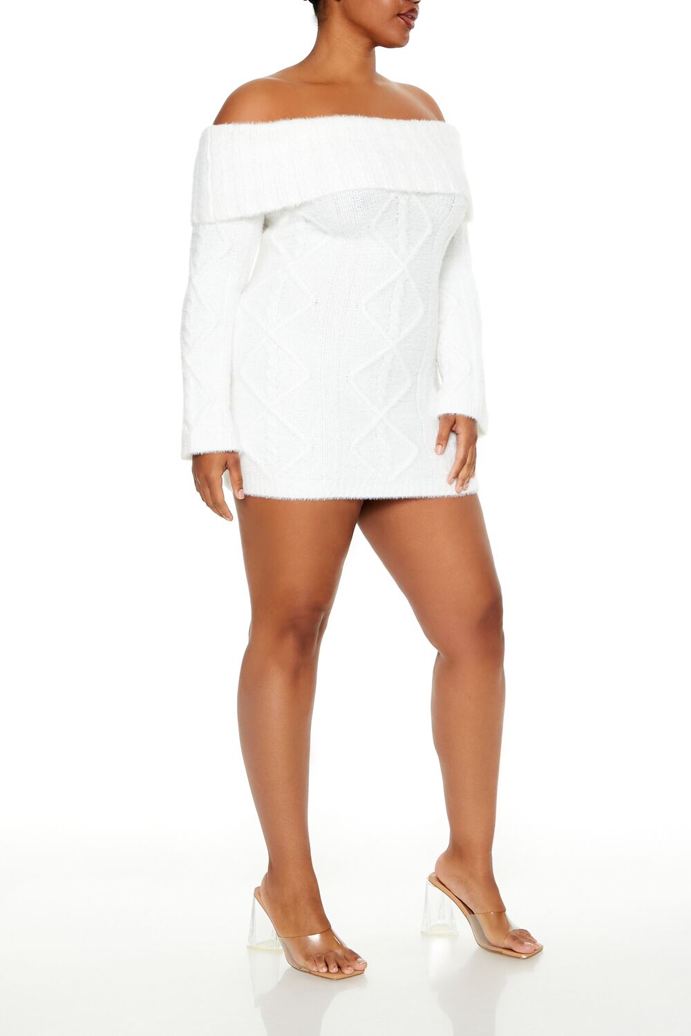 Plus Size Cable Knit Mini Sweater Dress