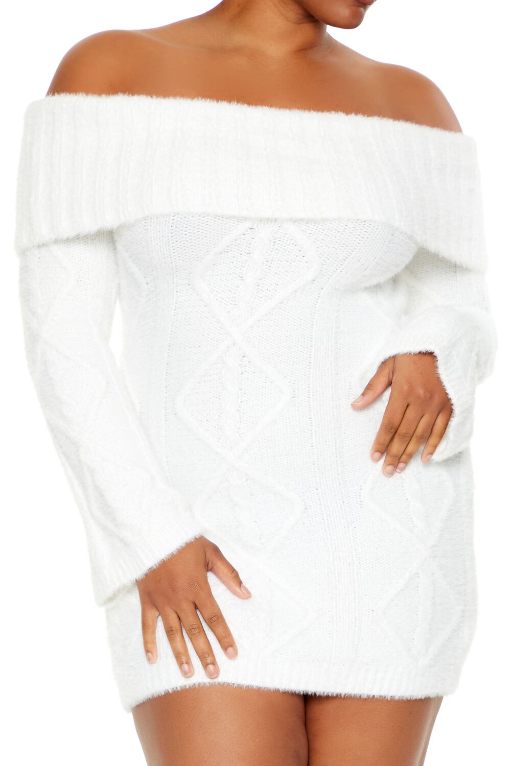 Plus Size Cable Knit Mini Sweater Dress