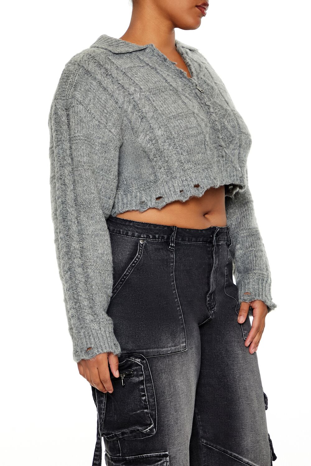 Plus Size Cable Knit Cropped Sweater