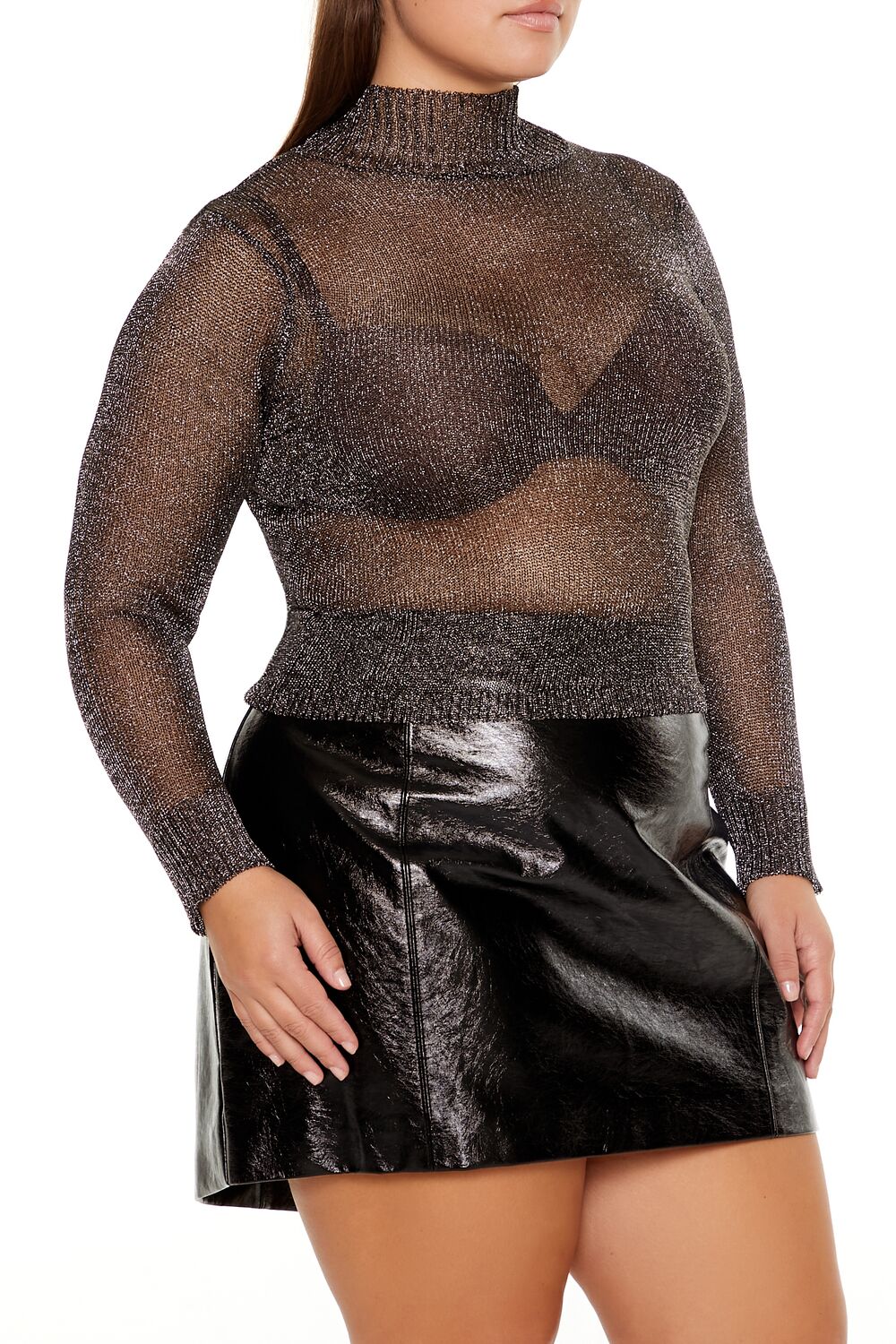 Plus Size Sheer Turtleneck Sweater