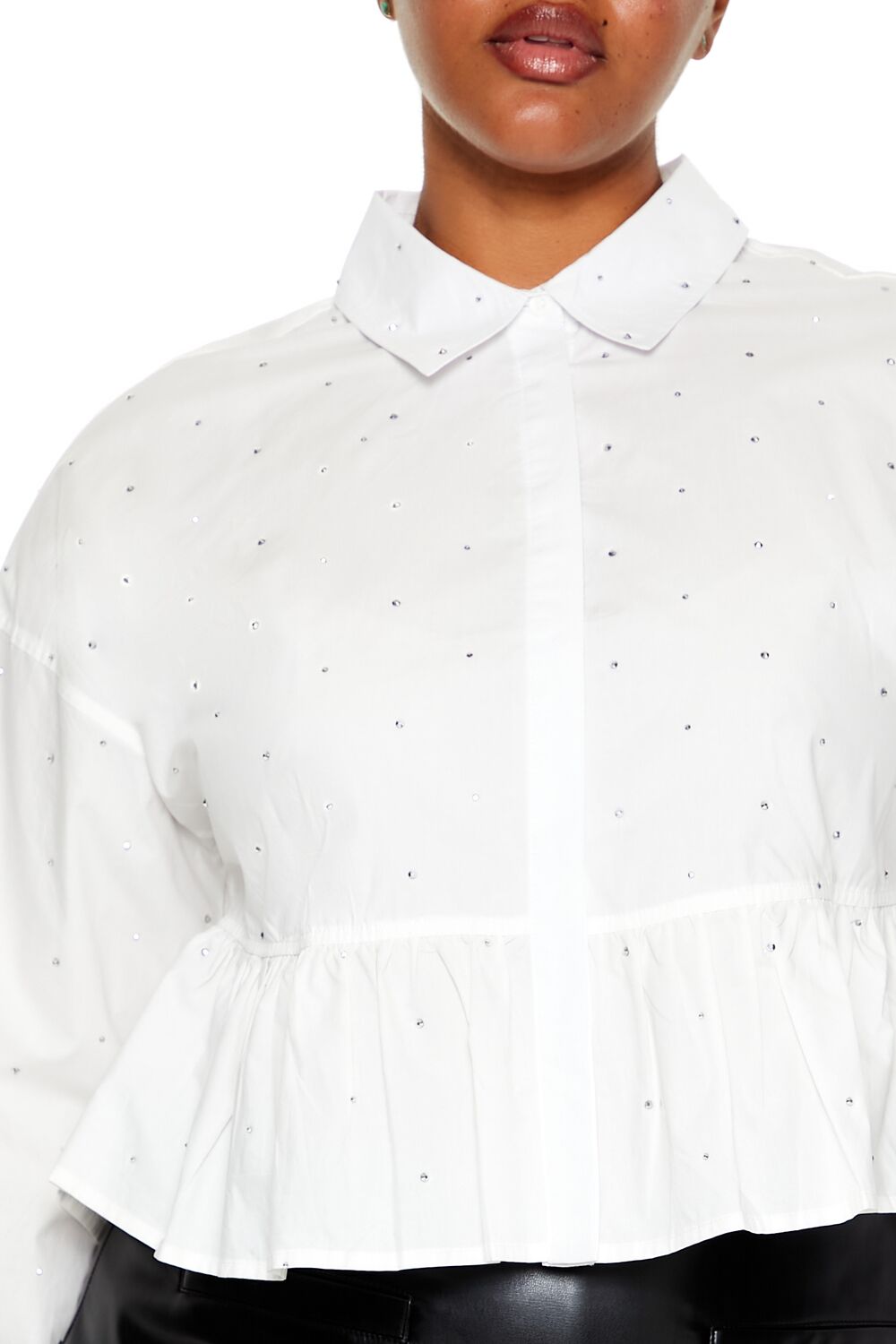 Plus Size Rhinestone Peplum Shirt