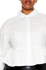 Plus Size Rhinestone Peplum Shirt
