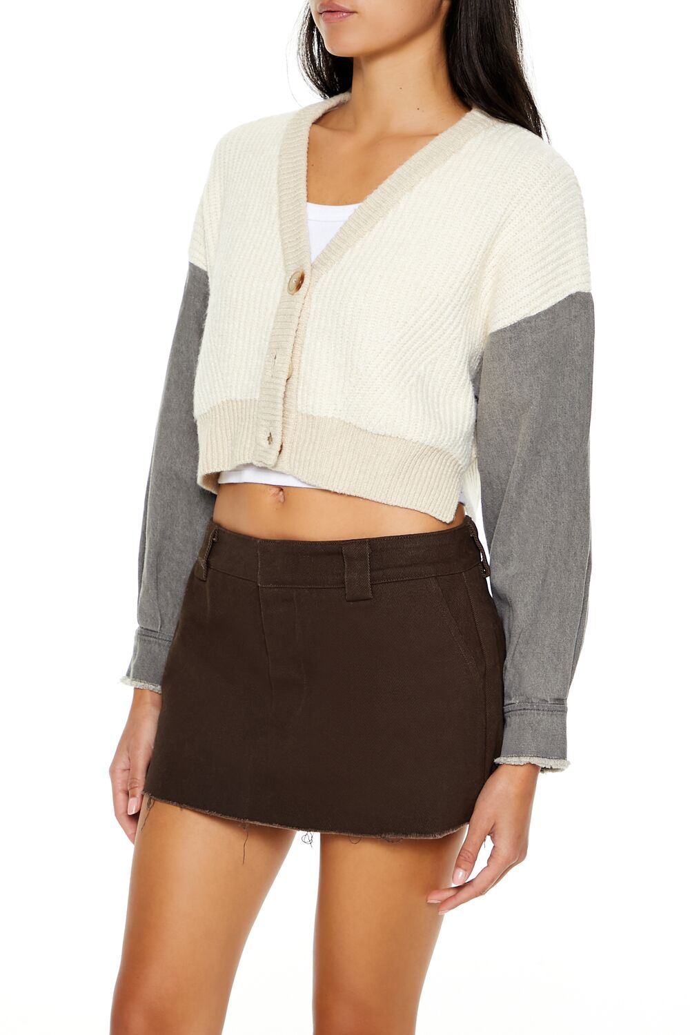 Colorblock Cropped Cardigan Sweater