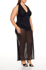Plus Size Sheer Halter Maxi Dress